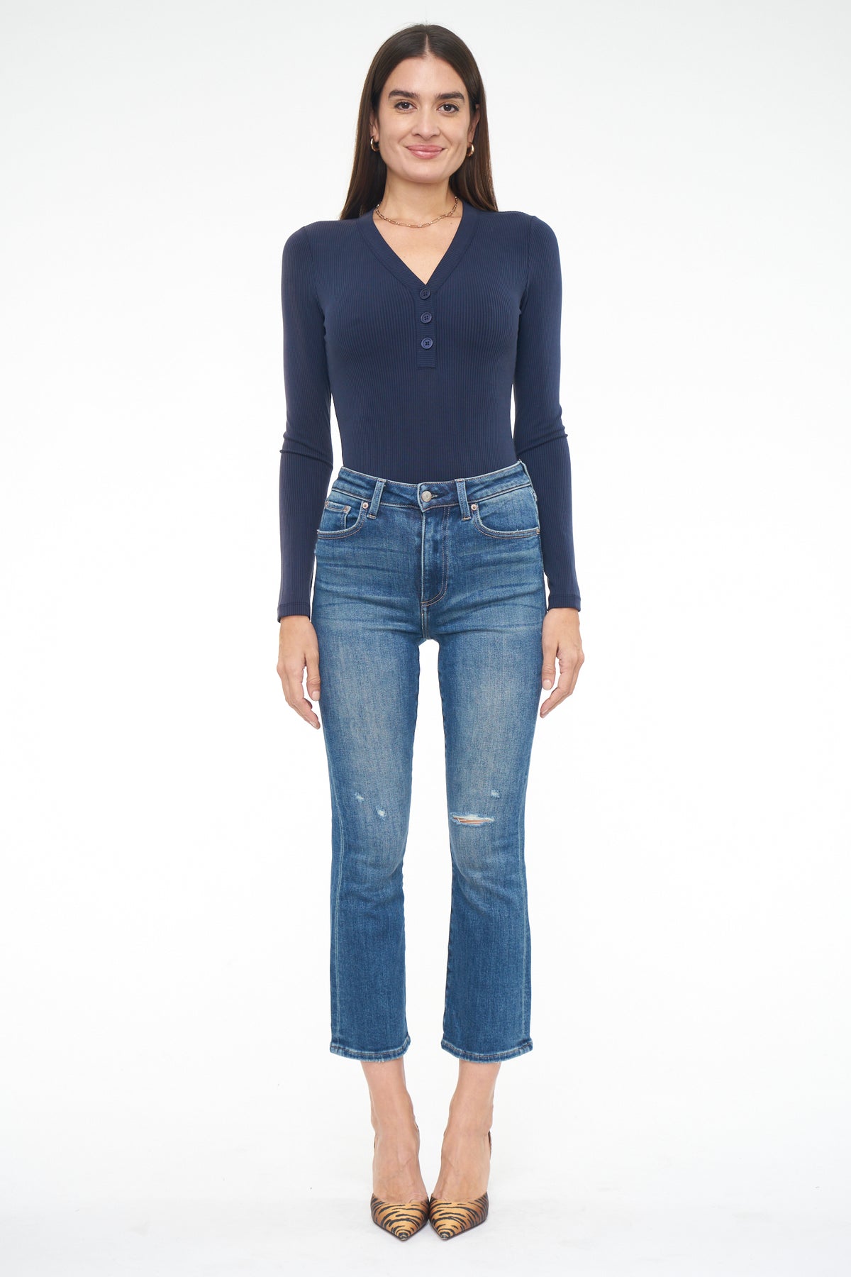 Grayson Long Sleeve Henley Bodysuit - Navy