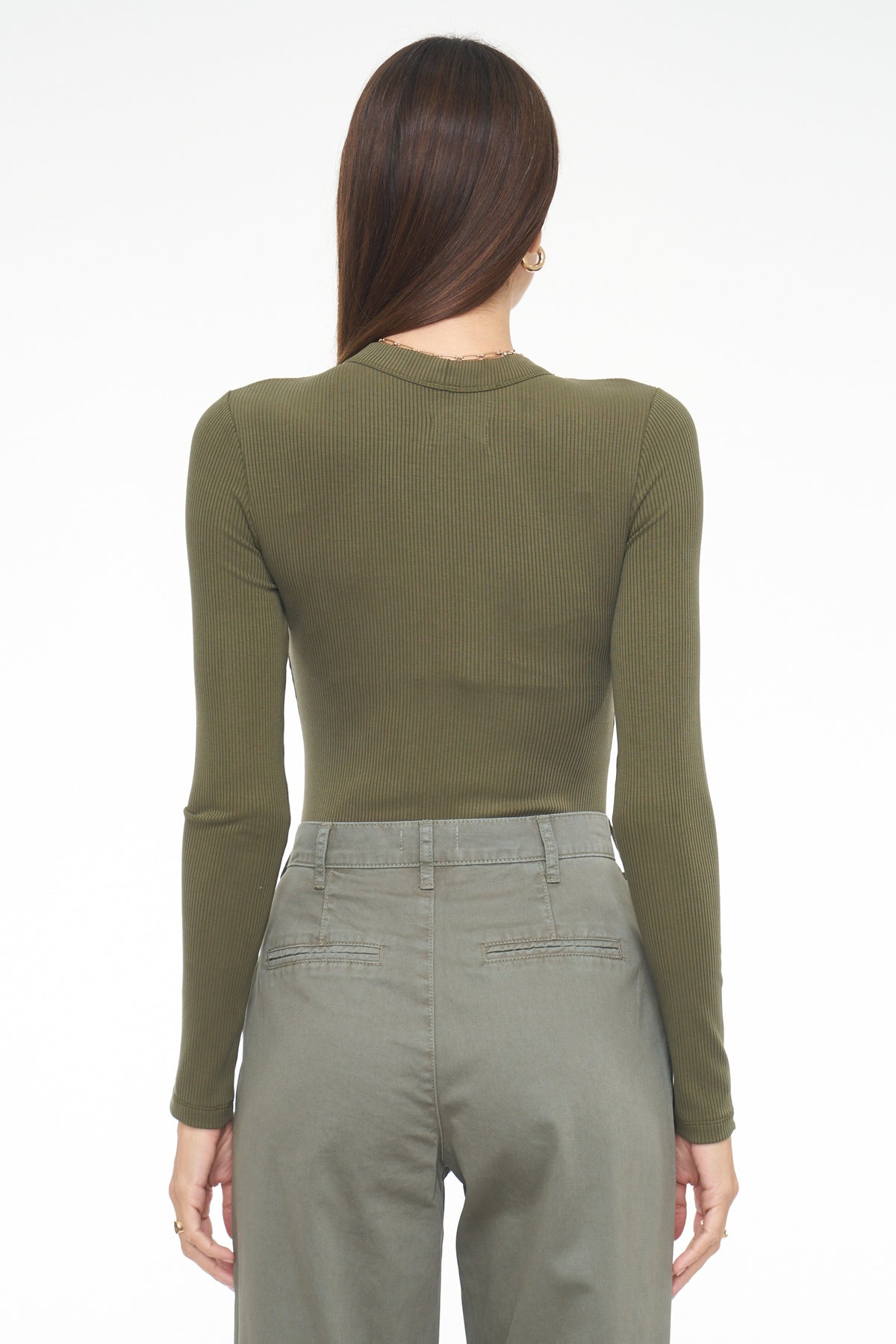 Grayson Long Sleeve Henley Bodysuit - Olive