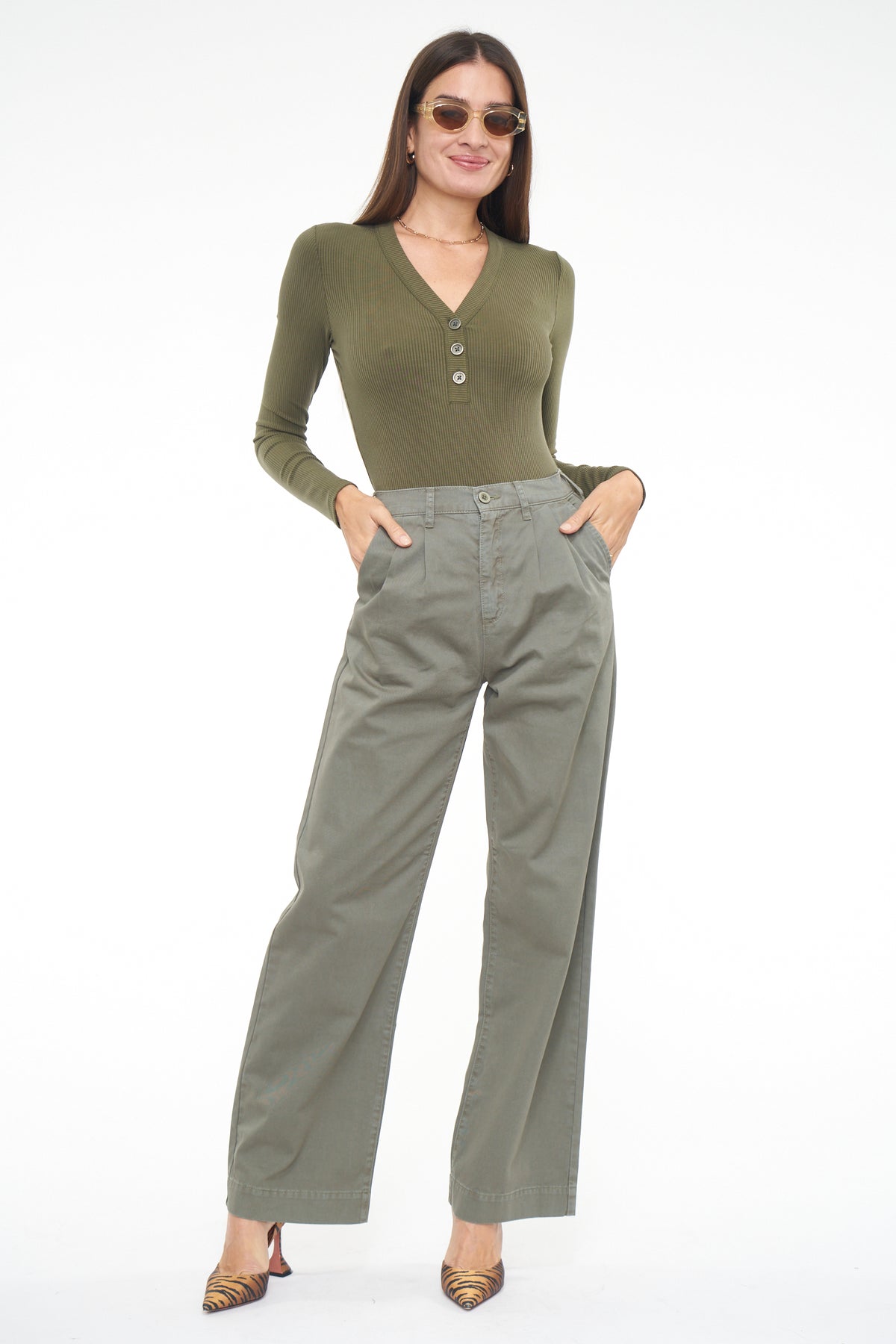 Grayson Long Sleeve Henley Bodysuit - Olive