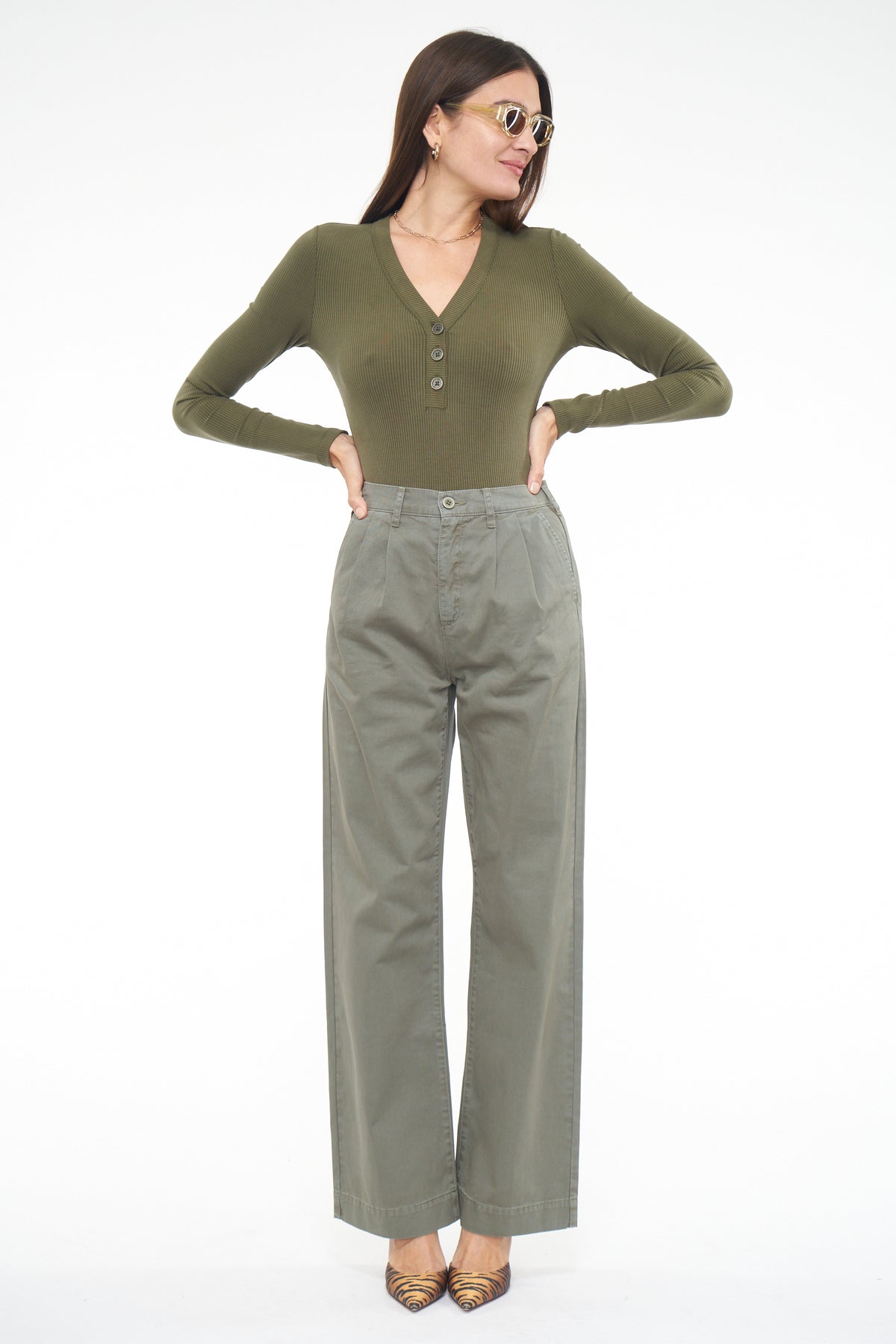 Grayson Long Sleeve Henley Bodysuit - Olive
