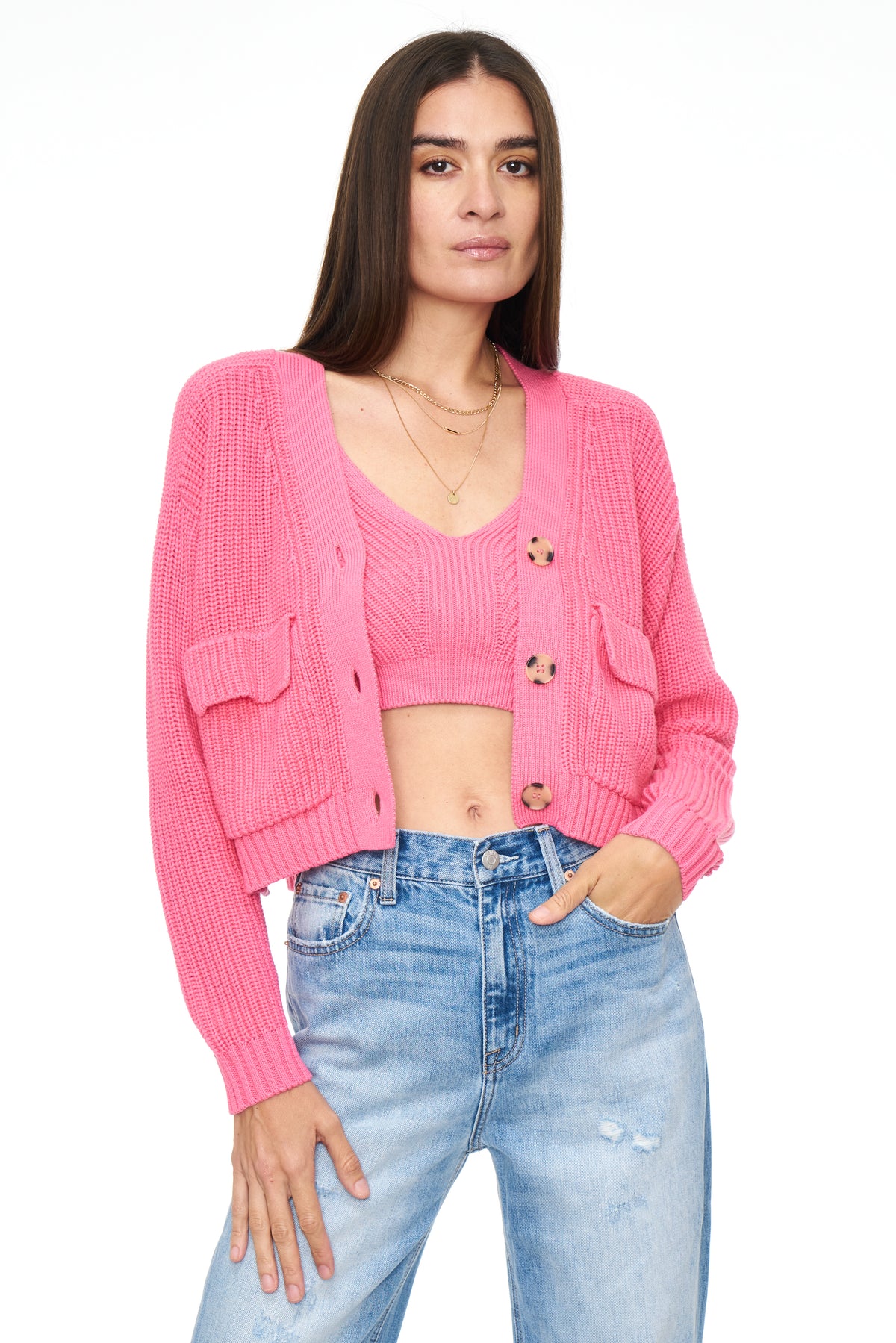 Harper Utility Cardigan - Bright Pink