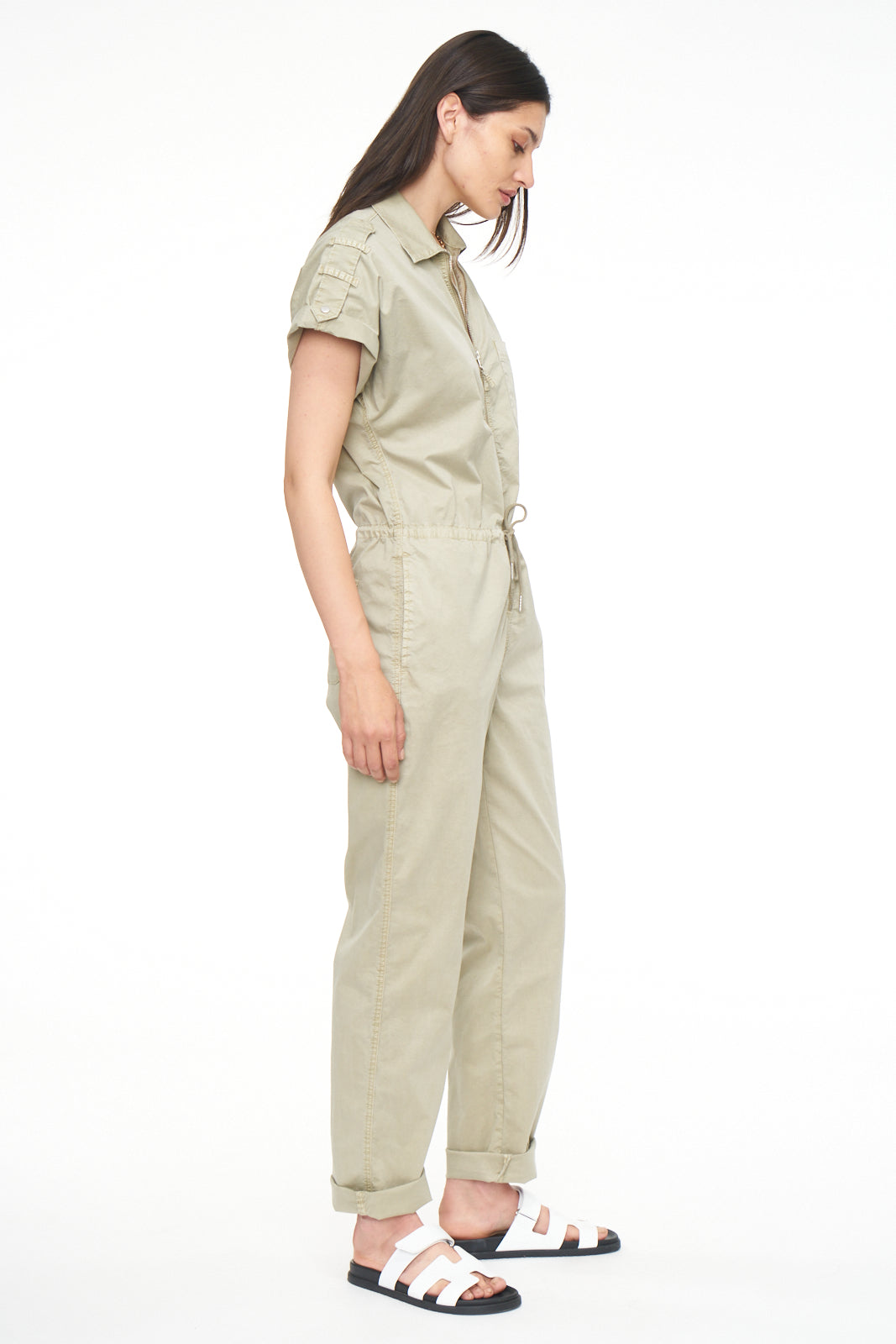 Jordan Short Sleeve Zip Front Jumpsuit - Pistachio