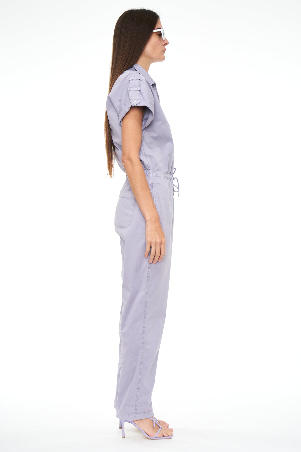 Jordan Short Sleeve Zip Front Jumpsuit - Plumeria
