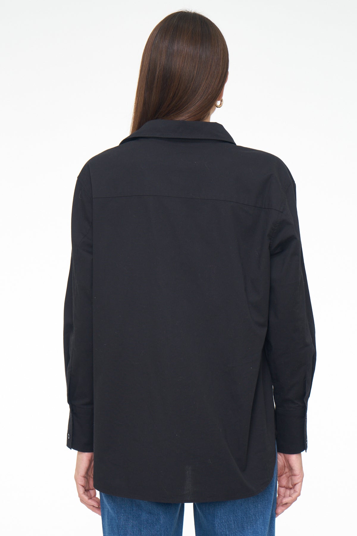 Kaci Long Sleeve Crossover Button Down Shirt - Noir