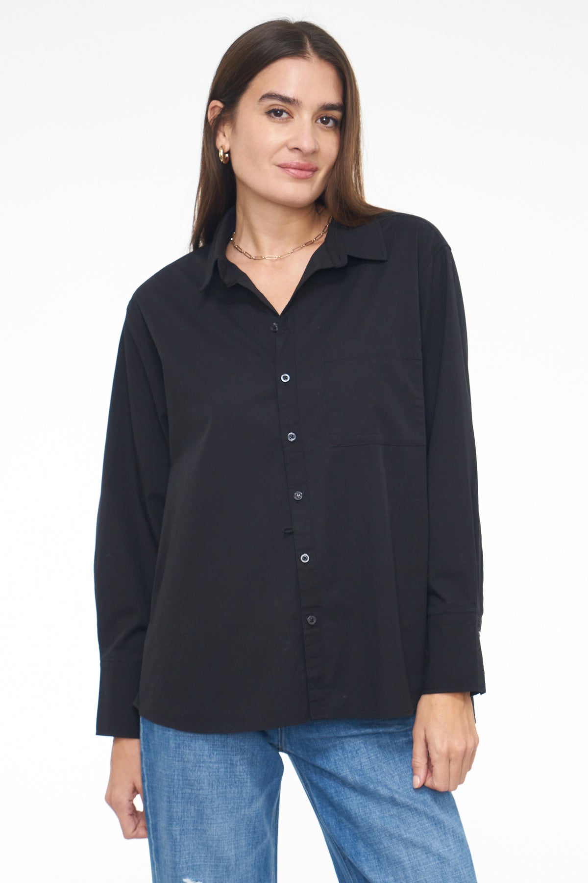 Kaci Long Sleeve Crossover Button Down Shirt - Noir