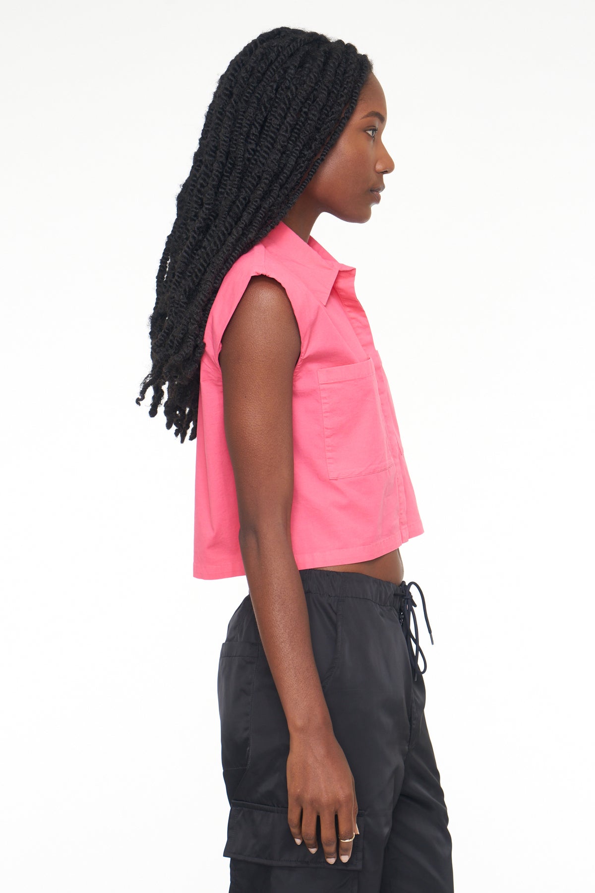 Liam Sleeveless Button Down Shirt - Pink Punch