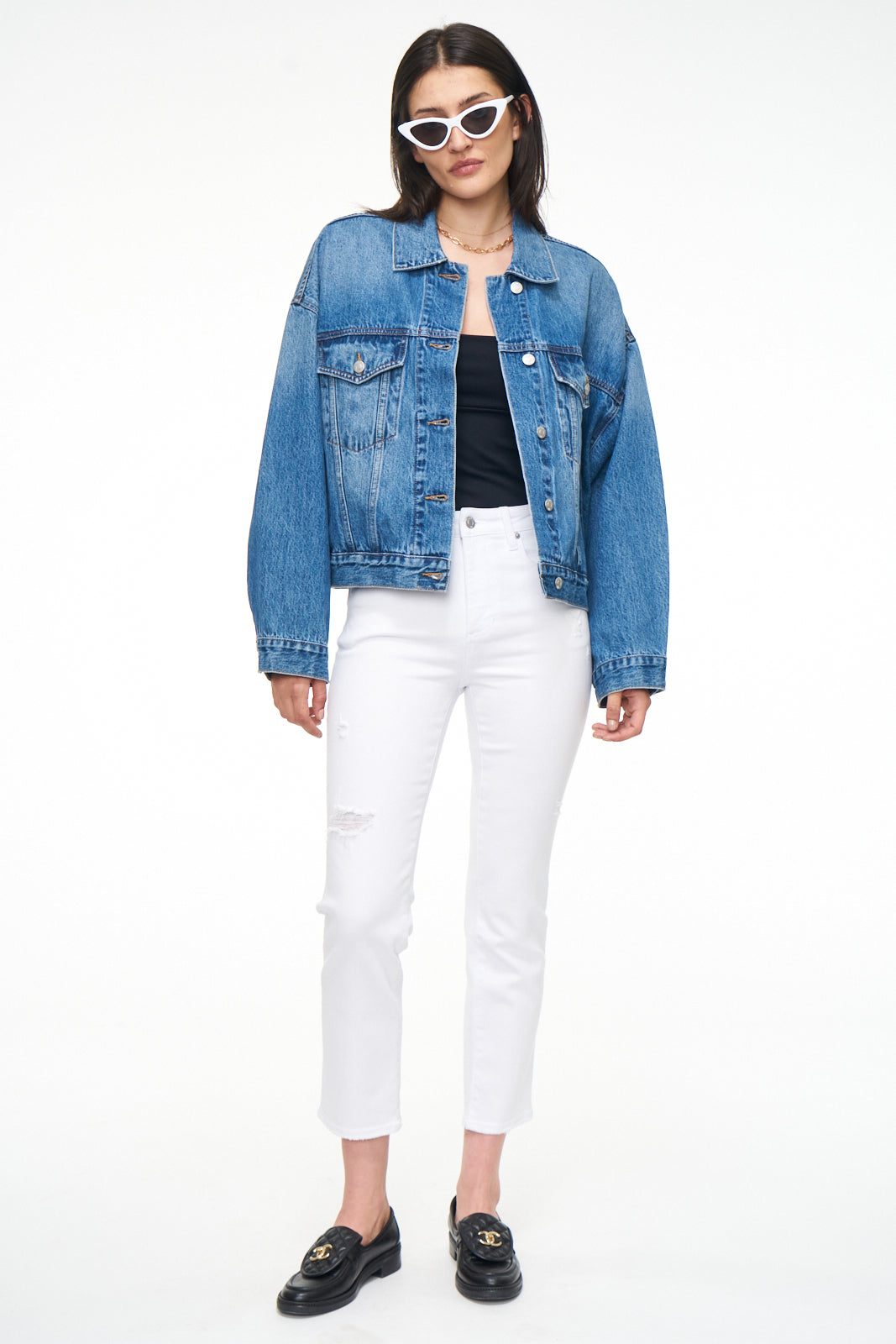 Monroe High Rise Cigarette Crop - Seashell Distressed