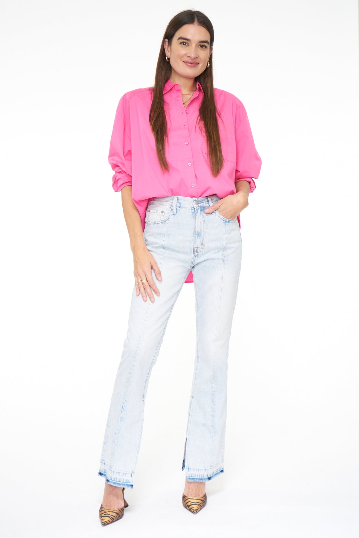 Sloane Oversized Button Down Shirt - Bright Pink