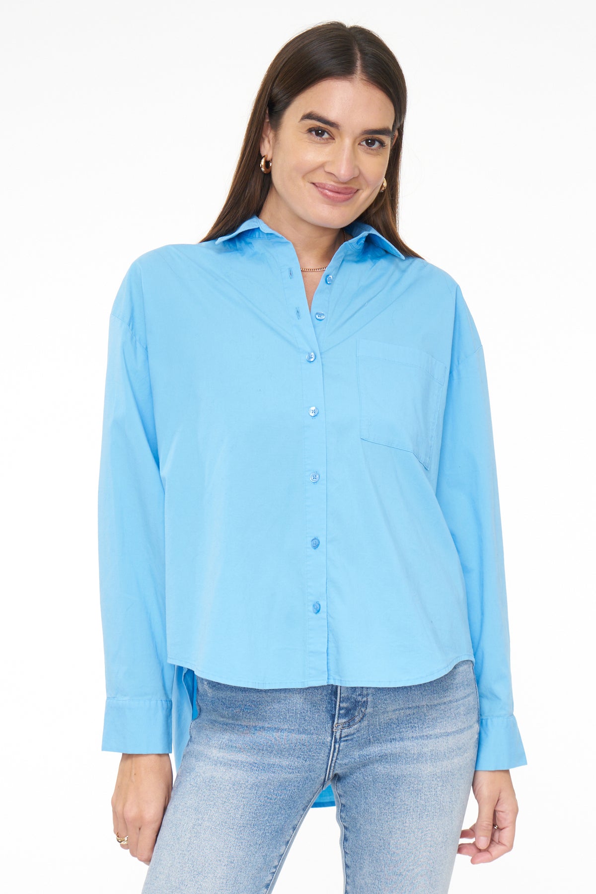 Sloane Long Sleeve Oversized Button Down Shirt - Campanula Blue