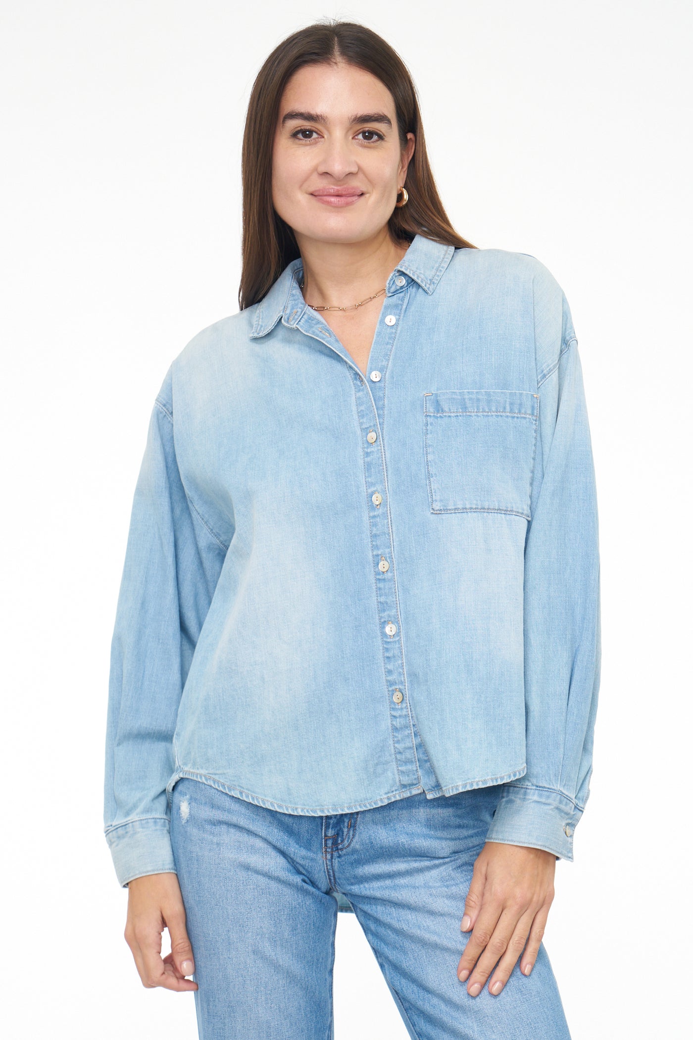 Sloane Long Sleeve Oversized Button Down Shirt Edgewater Pistola Denim