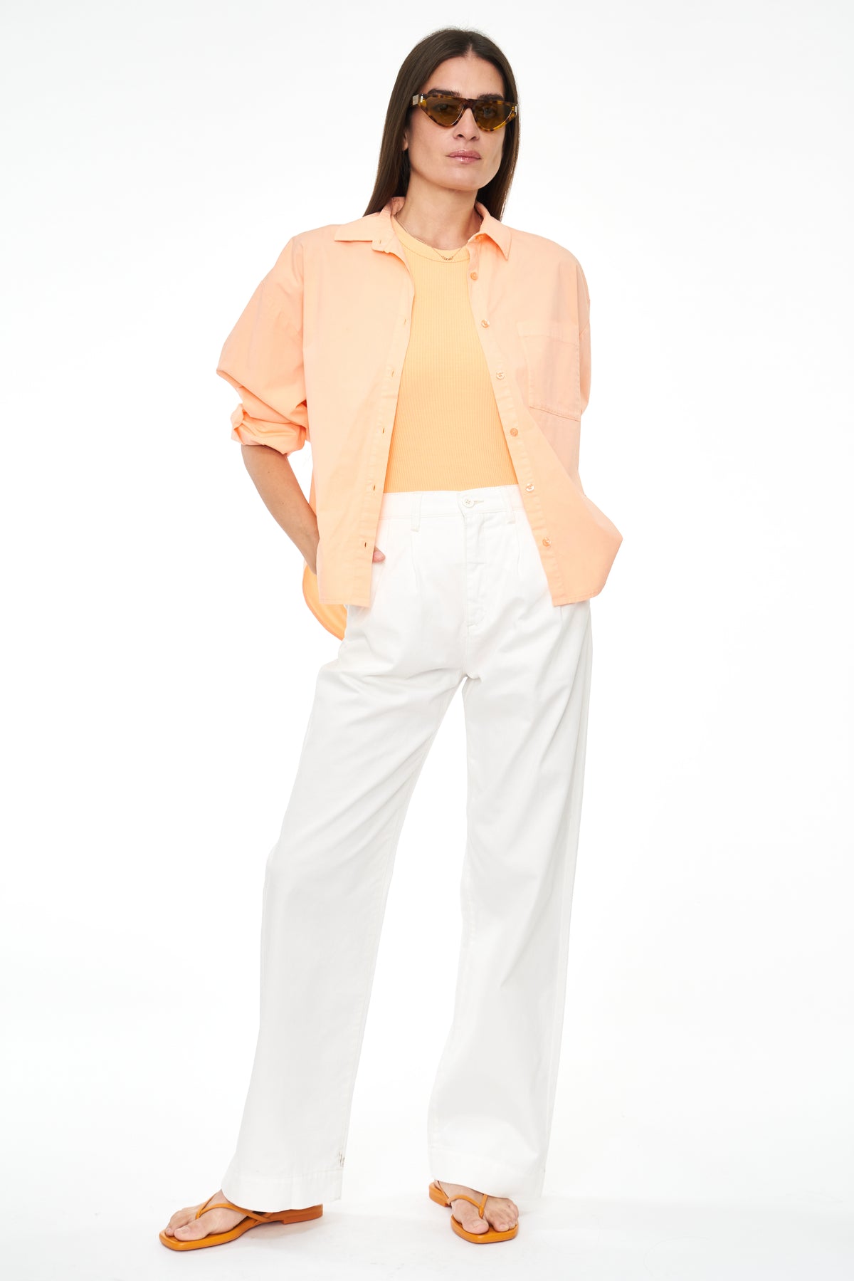 Sloane Long Sleeve Oversized Button Down Shirt - Sherbet