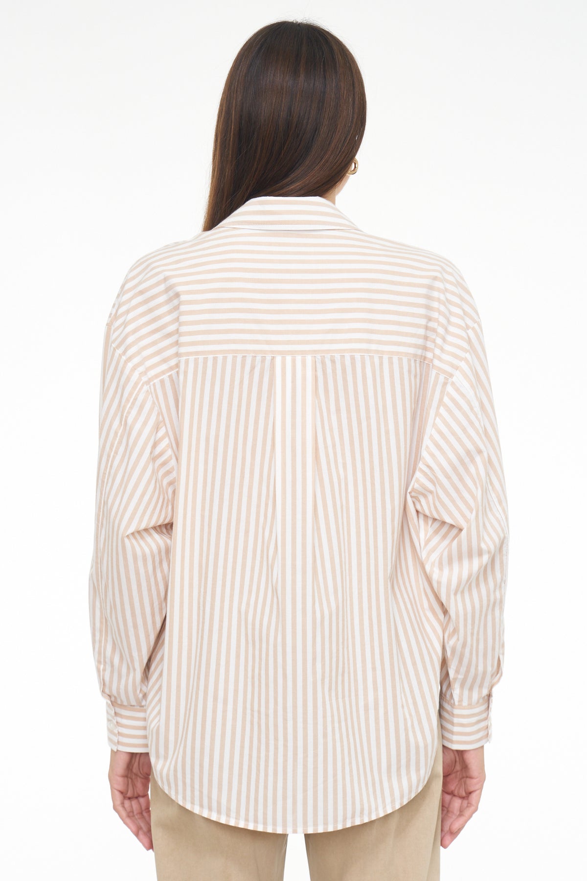 Sloane Oversized Button Down Shirt - Tan Ecru Stripe
