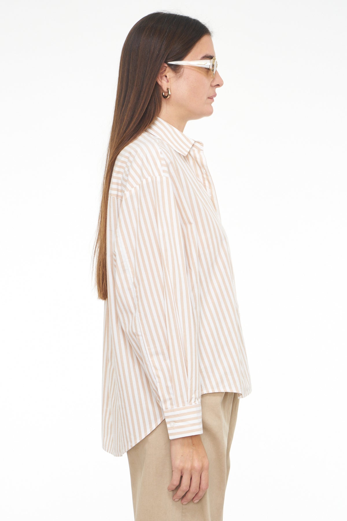 Sloane Oversized Button Down Shirt - Tan Ecru Stripe