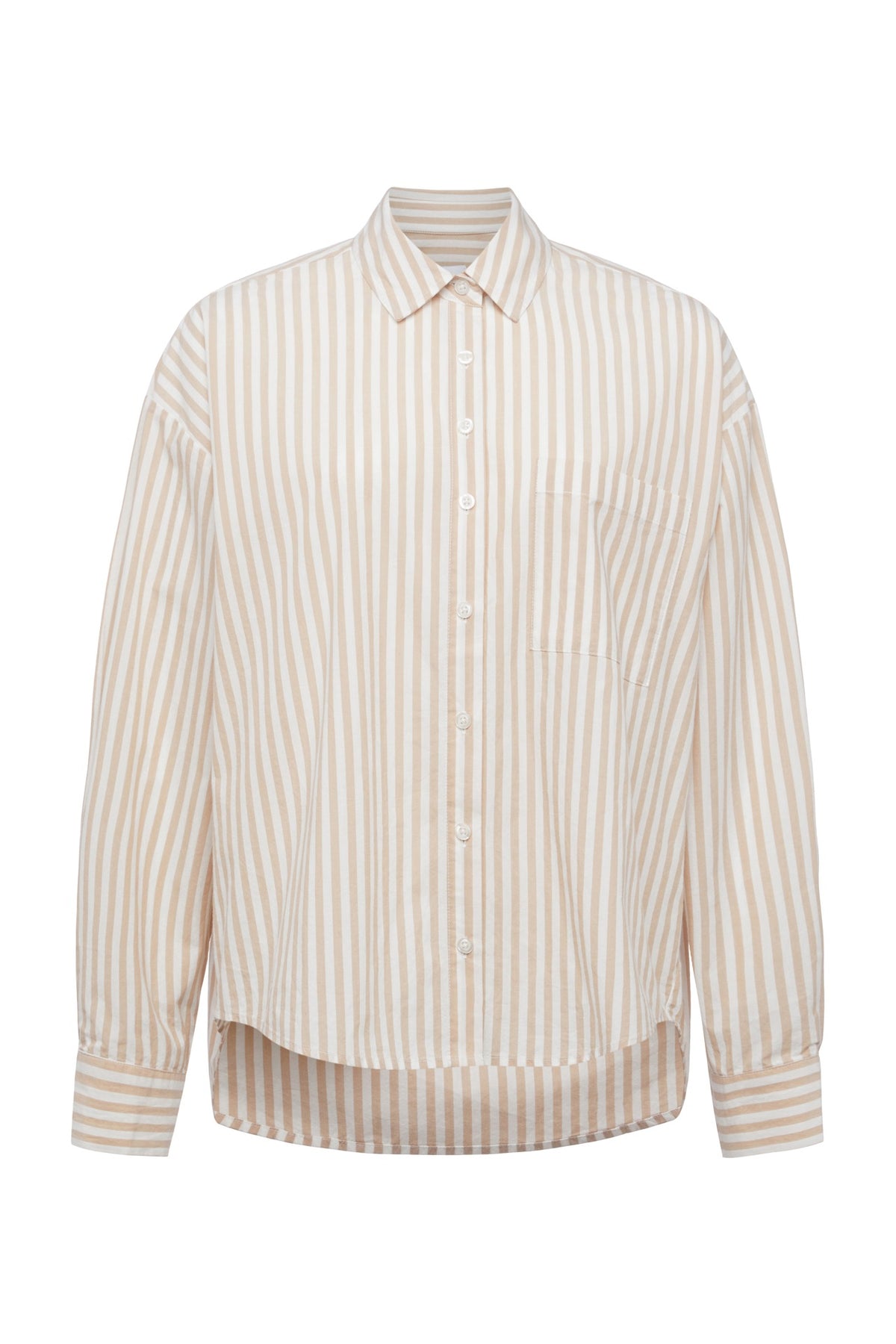 Sloane Oversized Button Down Shirt - Tan Ecru Stripe