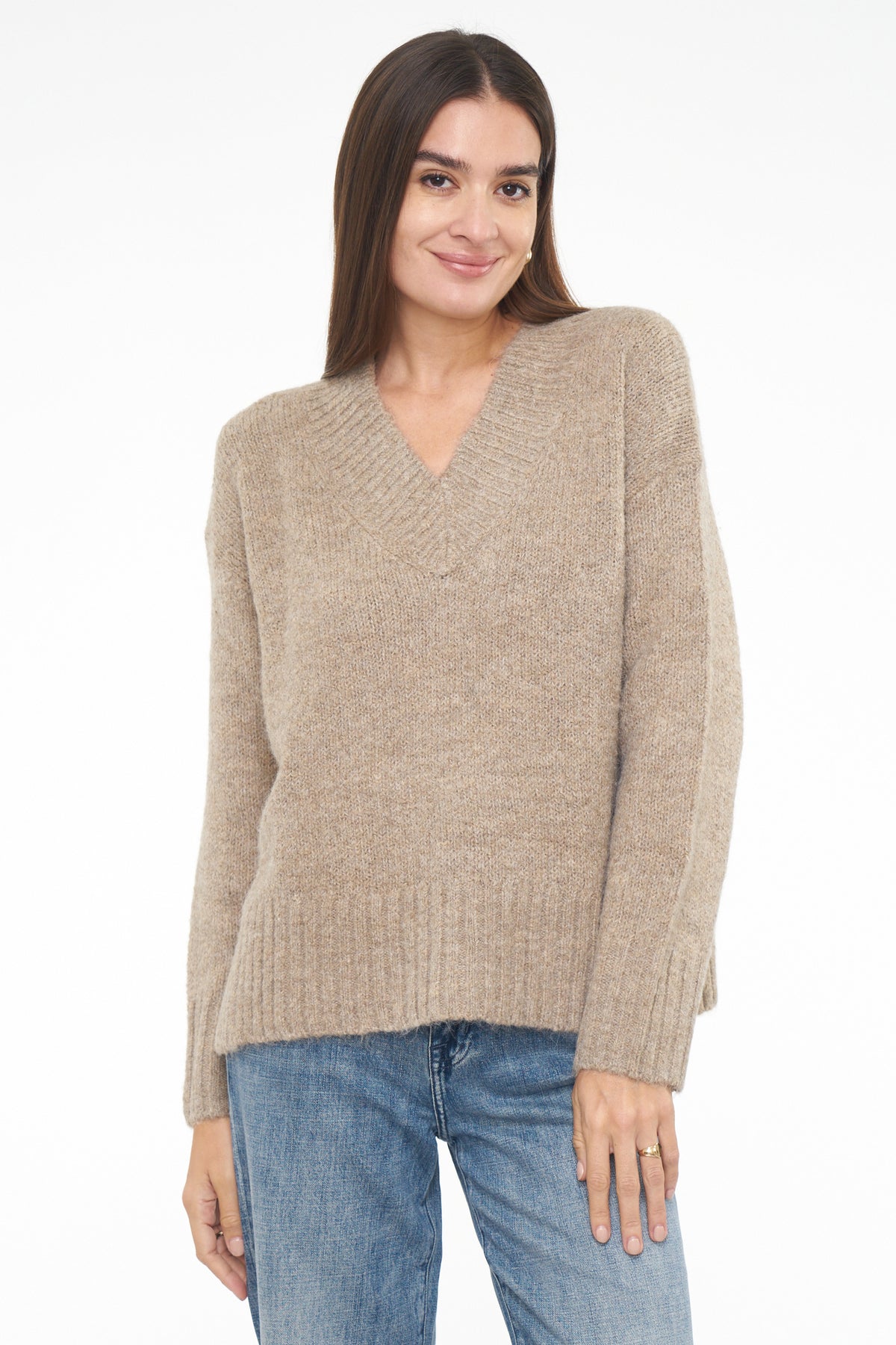 Vania V Neck Sweater - Taupe