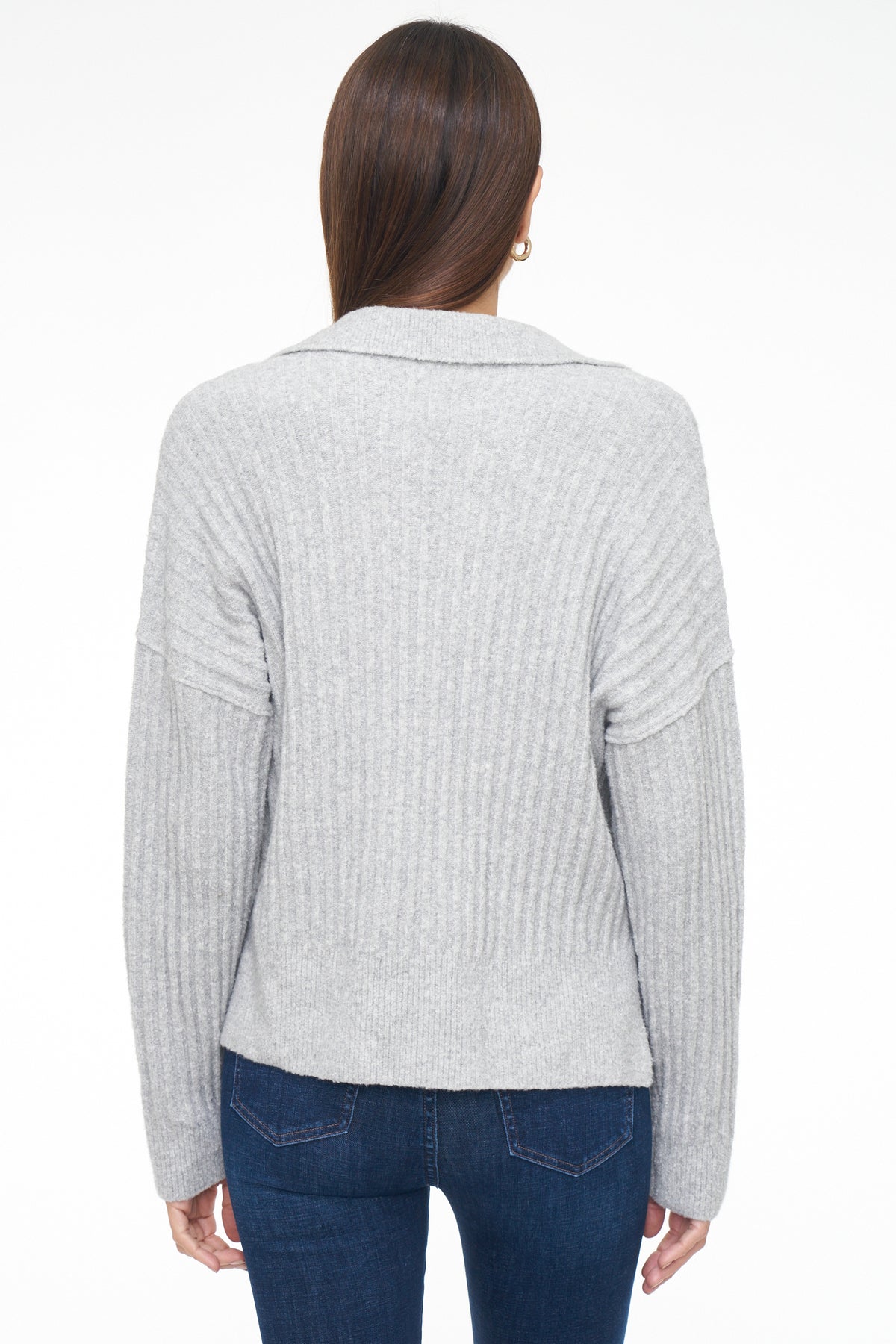 Zoe Relaxed Polo Sweater - Heather Grey