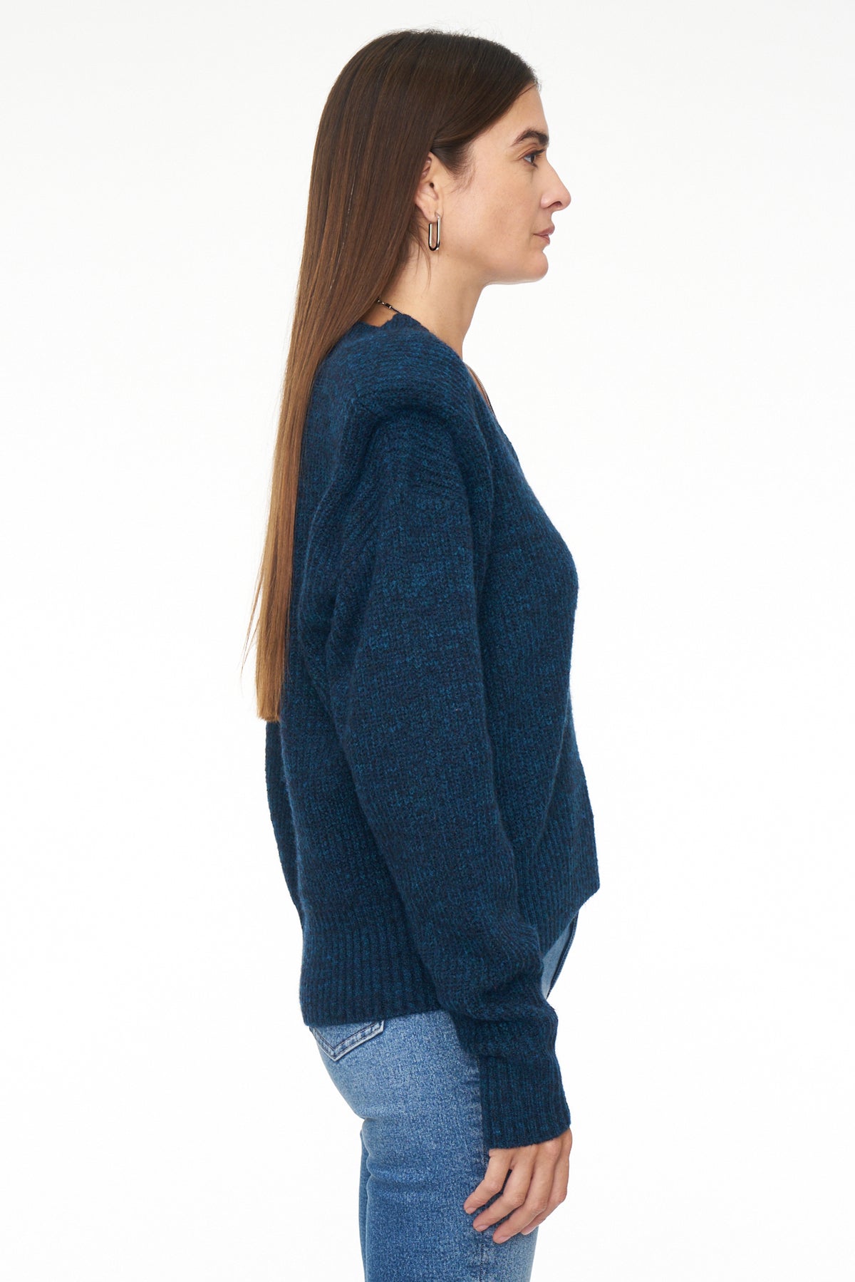Camille V Neck Shoulder Pad Sweater - Marina