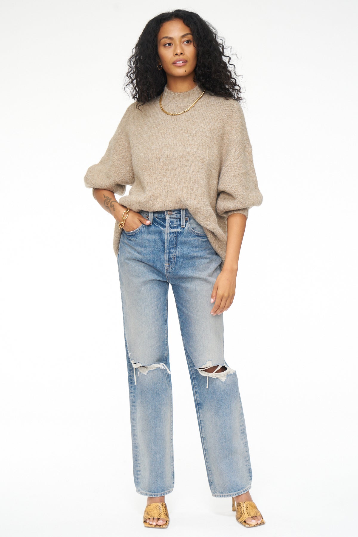 Carlen Mock Neck Sweater - Taupe