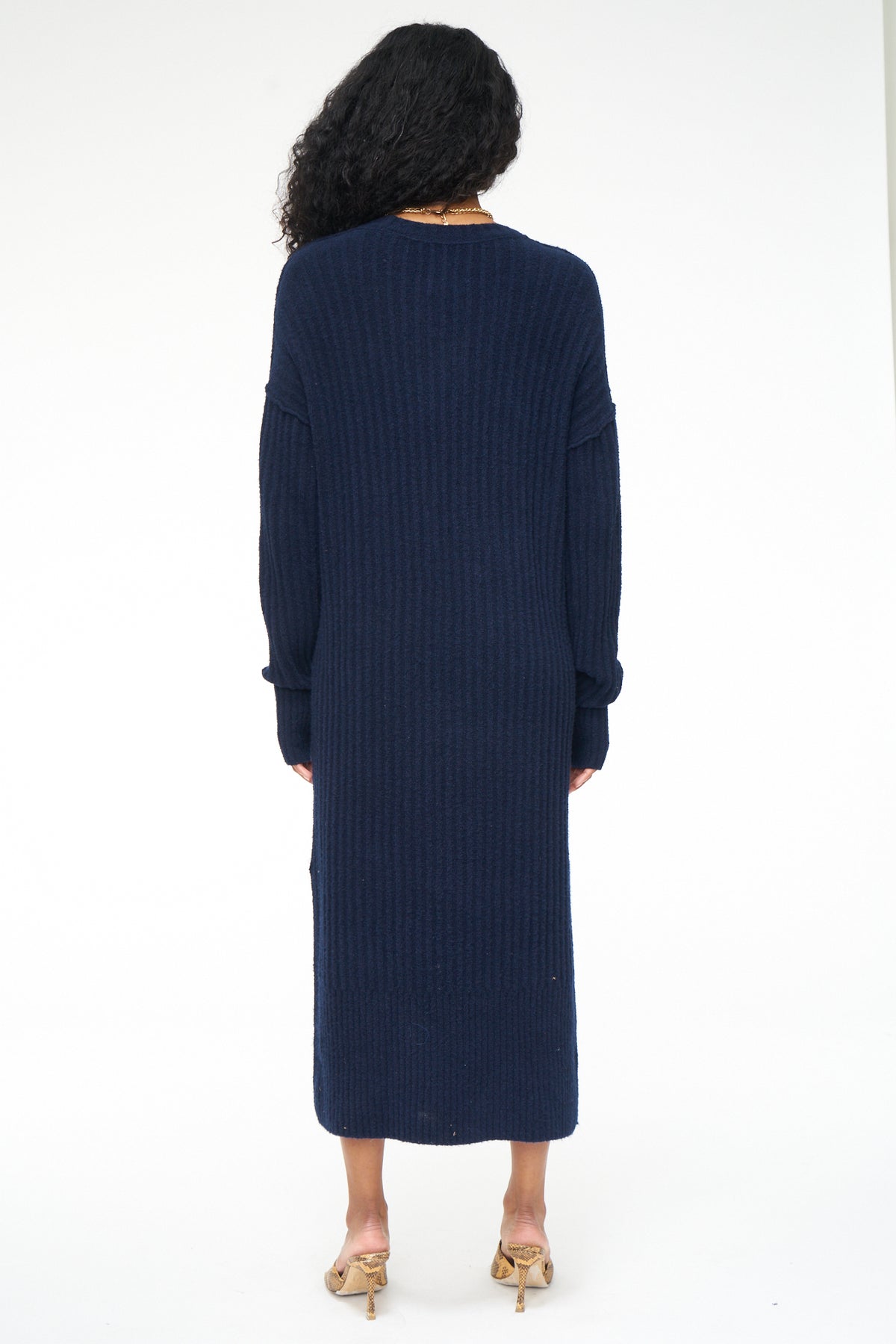 Darya Dress Crew Neck Midi Dress - Navy