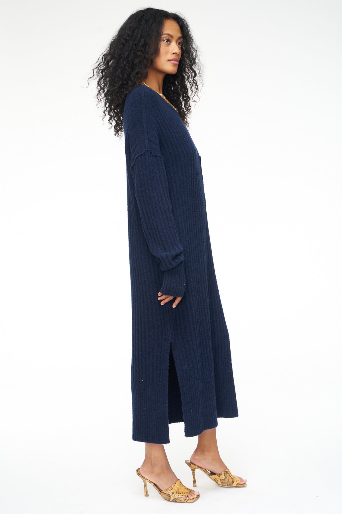 Darya Dress Crew Neck Midi Dress - Navy