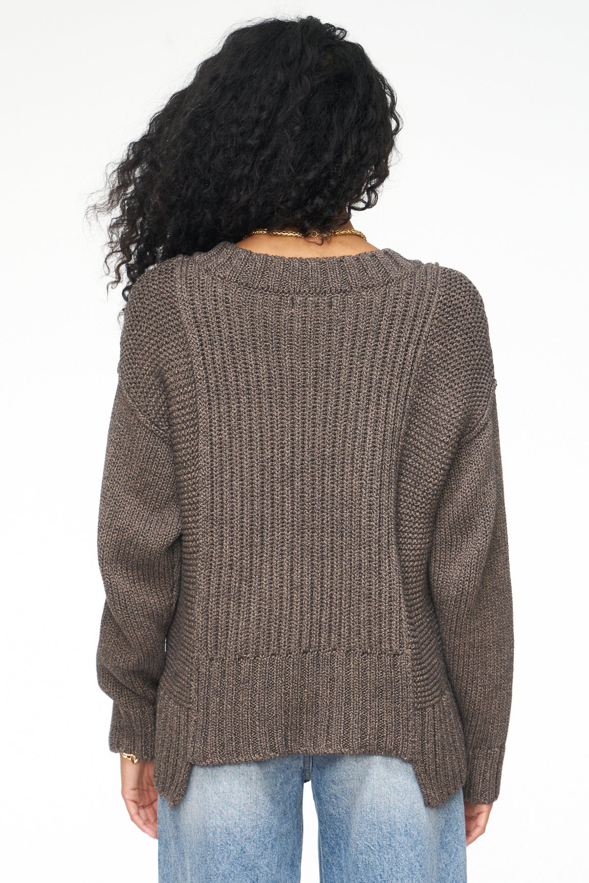 Drea Seamed V Neck Sweater - Chocolate Marl