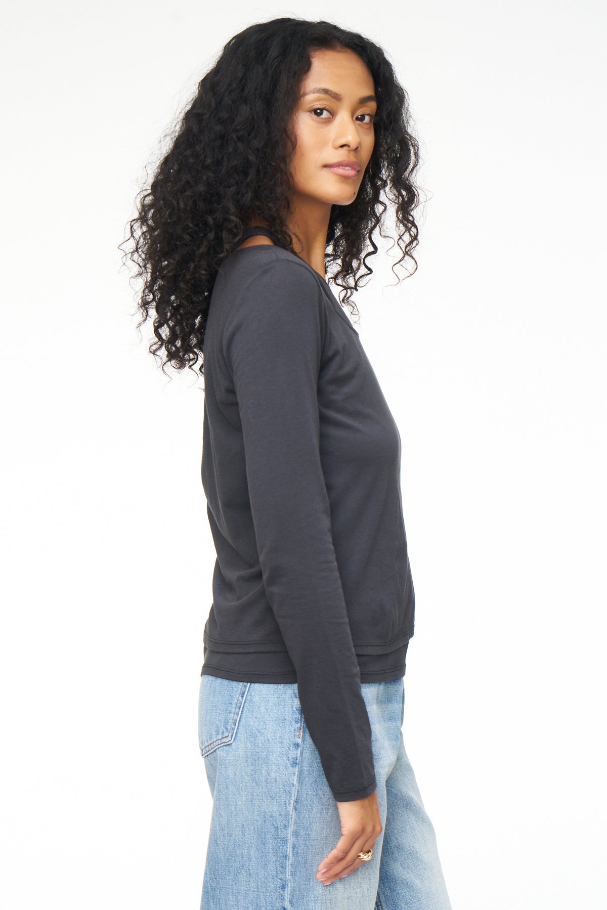 Leah Double Layered Long Sleeve and Tank - Washed Black