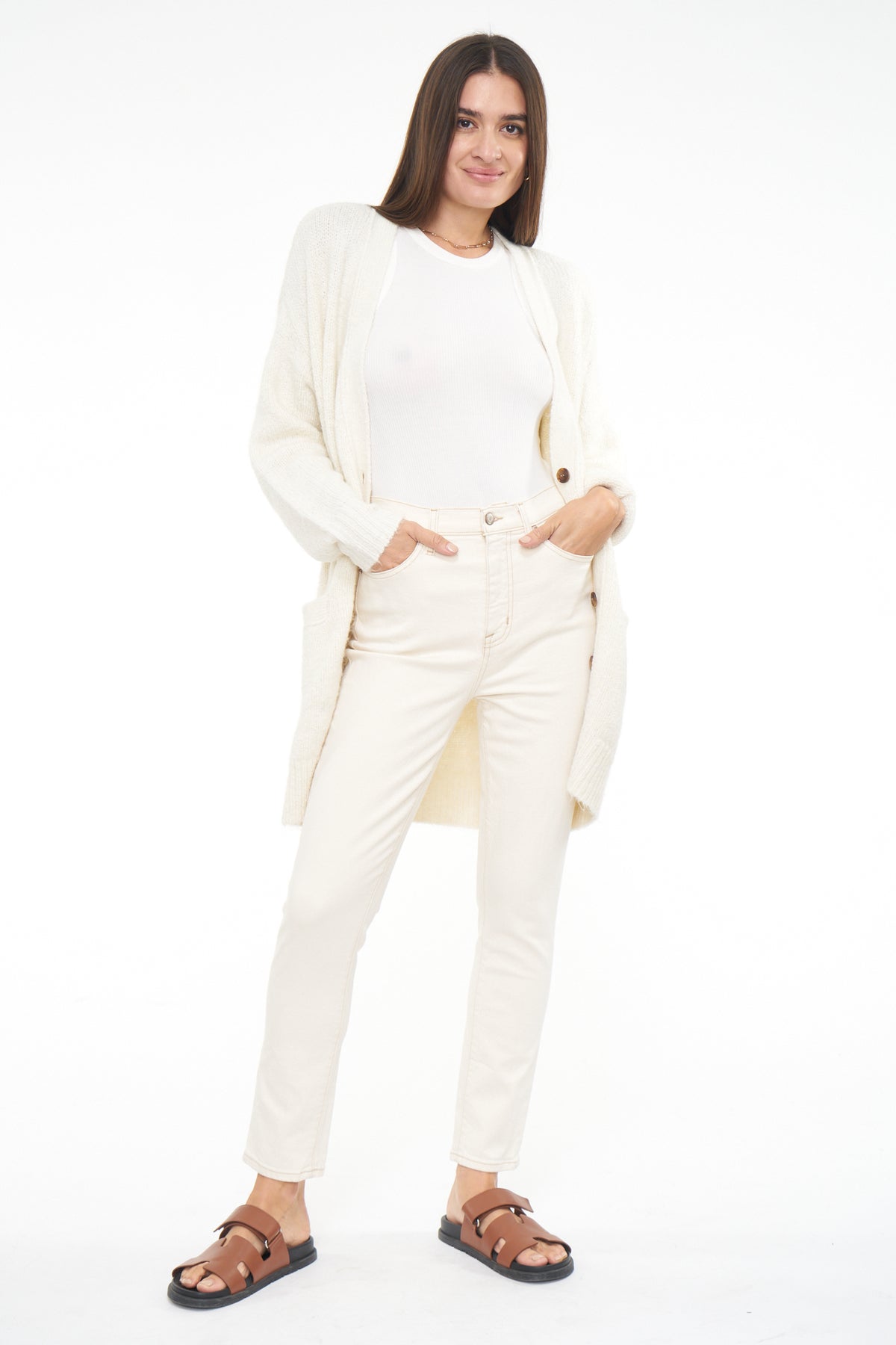 Grant Mid Length Cardigan - Ecru