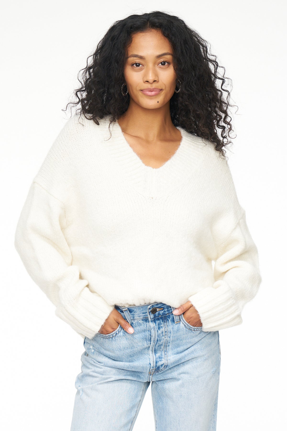 Vania V Neck Sweater - Ecru