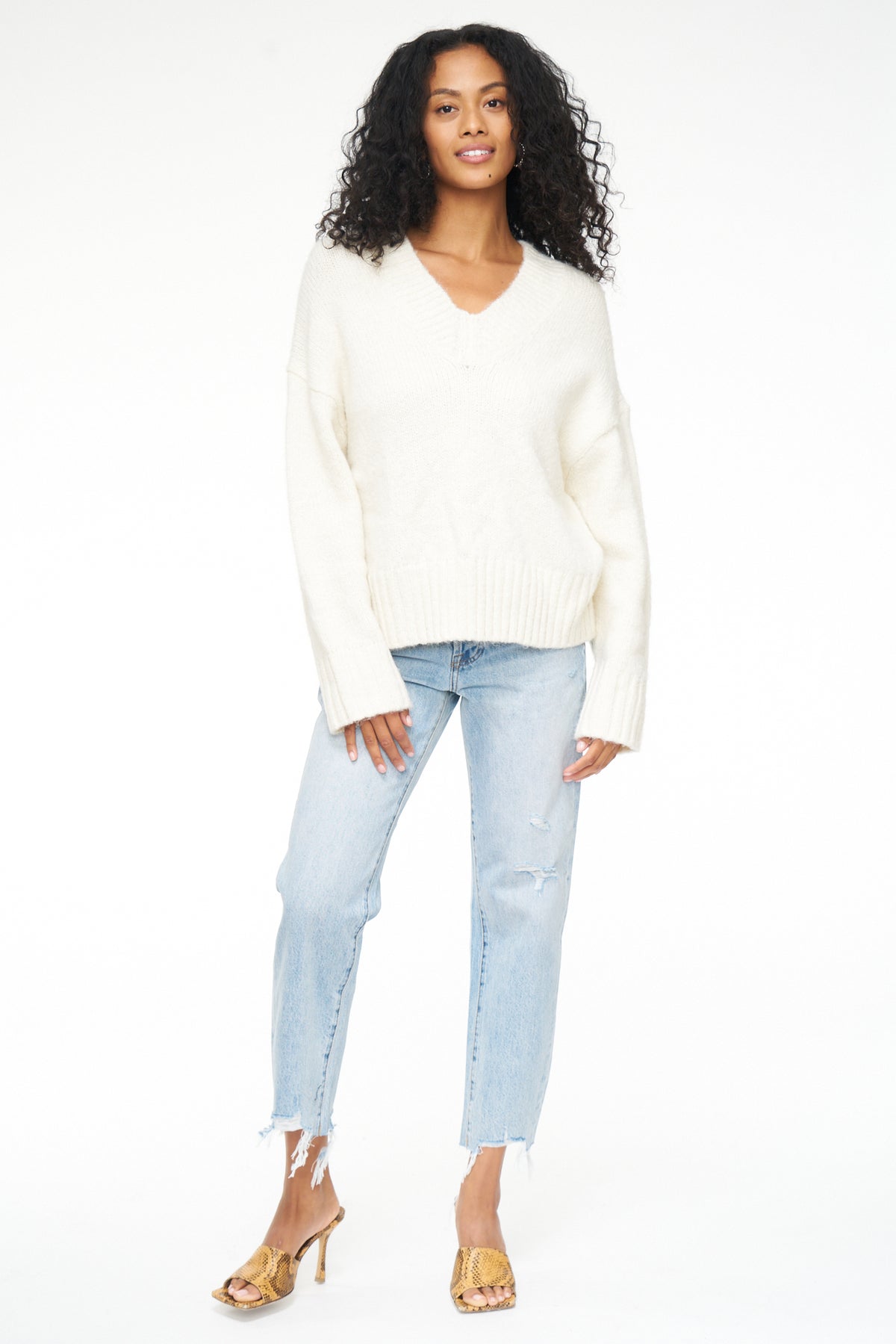 Vania V Neck Sweater - Ecru
